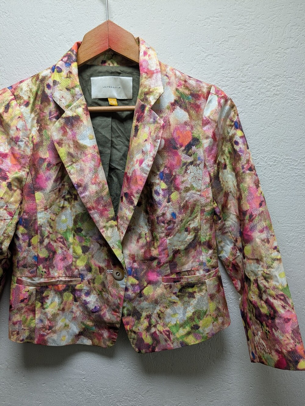 Anthropologie Leifsdottir Ayora Metallic Floral Blazer Jacket Shimmer Sz 4